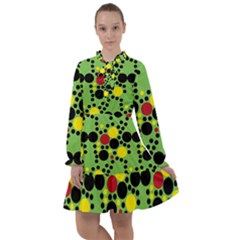 Pattern-polka Green Yelow Black All Frills Chiffon Dress