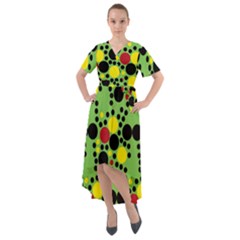 Pattern-polka Green Yelow Black Front Wrap High Low Dress by nateshop