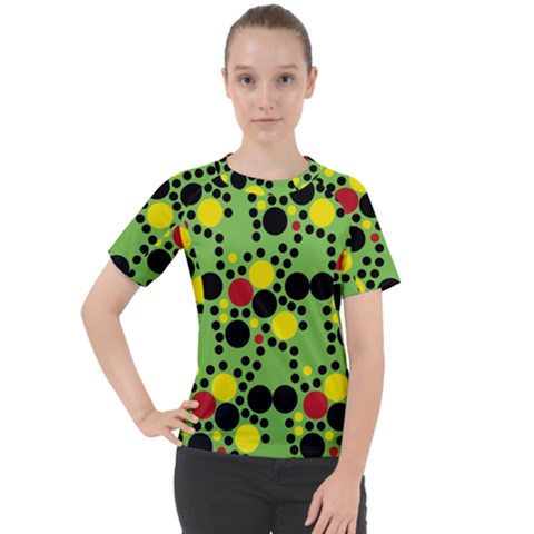 Pattern-polka Green Yelow Black Women s Sport Raglan Tee by nateshop