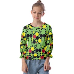 Pattern-polka Green Yelow Black Kids  Cuff Sleeve Top