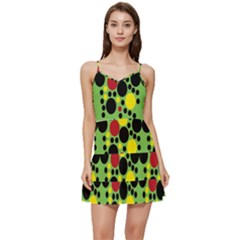 Pattern-polka Green Yelow Black Short Frill Dress by nateshop