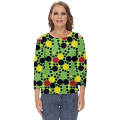 Pattern-polka Green Yelow Black Cut Out Wide Sleeve Top