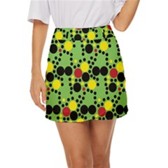 Pattern-polka Green Yelow Black Mini Front Wrap Skirt by nateshop