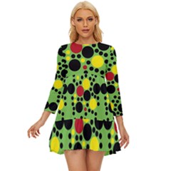 Pattern-polka Green Yelow Black Long Sleeve Babydoll Dress by nateshop