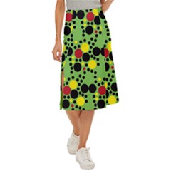 Pattern-polka Green Yelow Black Midi Panel Skirt by nateshop