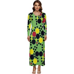 Pattern-polka Green Yelow Black Long Sleeve Velour Longline Maxi Dress by nateshop