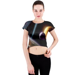 Planets In Space Crew Neck Crop Top by Sapixe