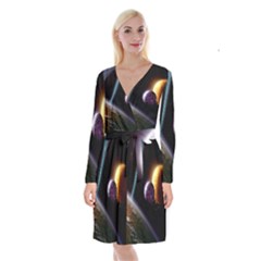 Planets In Space Long Sleeve Velvet Front Wrap Dress