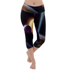 Planets In Space Lightweight Velour Capri Yoga Leggings