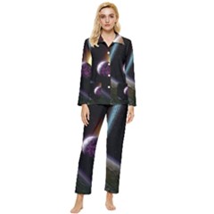 Planets In Space Womens  Long Sleeve Velvet Pocket Pajamas Set