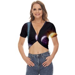 Planets In Space Twist Front Crop Top