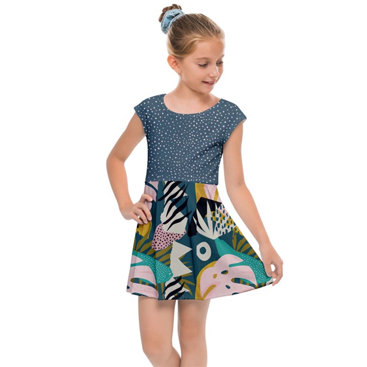 tropical polka plants 6 Kids  Cap Sleeve Dress