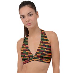 African Wall Of Bricks Halter Plunge Bikini Top by ConteMonfrey