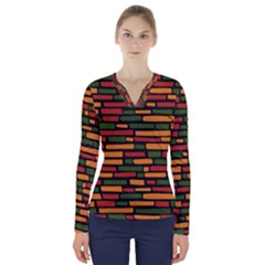 African Wall Of Bricks V-neck Long Sleeve Top by ConteMonfrey