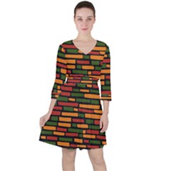 African Wall Of Bricks Quarter Sleeve Ruffle Waist Dress by ConteMonfrey