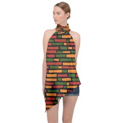 African Wall of bricks Halter Asymmetric Satin Top