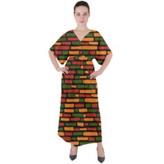 African Wall of bricks V-Neck Boho Style Maxi Dress