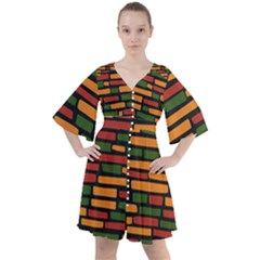 African Wall Of Bricks Boho Button Up Dress