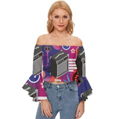 Music Abstract Background Energy Off Shoulder Flutter Bell Sleeve Top by danenraven