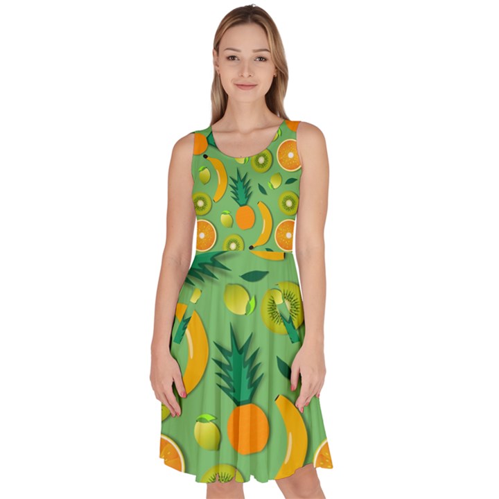 Fruit Tropical Pattern Design Art Knee Length Skater Dress With Pockets