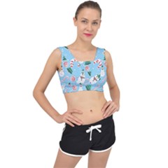 Christmas Sweets Snowman Background V-back Sports Bra by danenraven