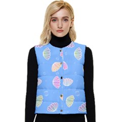 Illustration Seashell Clam Pattern Art Design Women s Short Button Up Puffer Vest by danenraven