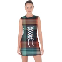 Plaid Tartan Checkered Tablecloth Lace Up Front Bodycon Dress