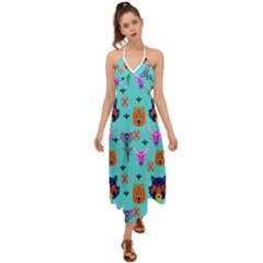 Illustration Design Gardening Texture Halter Tie Back Dress 