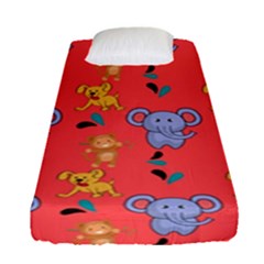 Illustration Elephant Cartoon Animal Monkey Fitted Sheet (single Size) by danenraven