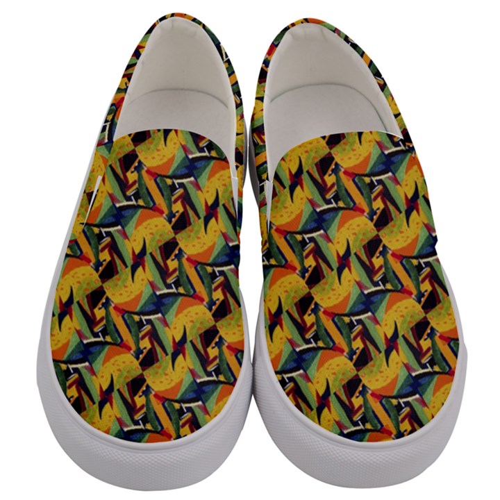 Illustration Geometric Pattern Colorful Pattern Men s Canvas Slip Ons