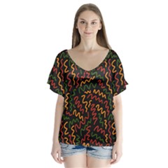 African Abstract  V-neck Flutter Sleeve Top by ConteMonfrey