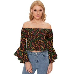 African Abstract  Off Shoulder Flutter Bell Sleeve Top by ConteMonfrey
