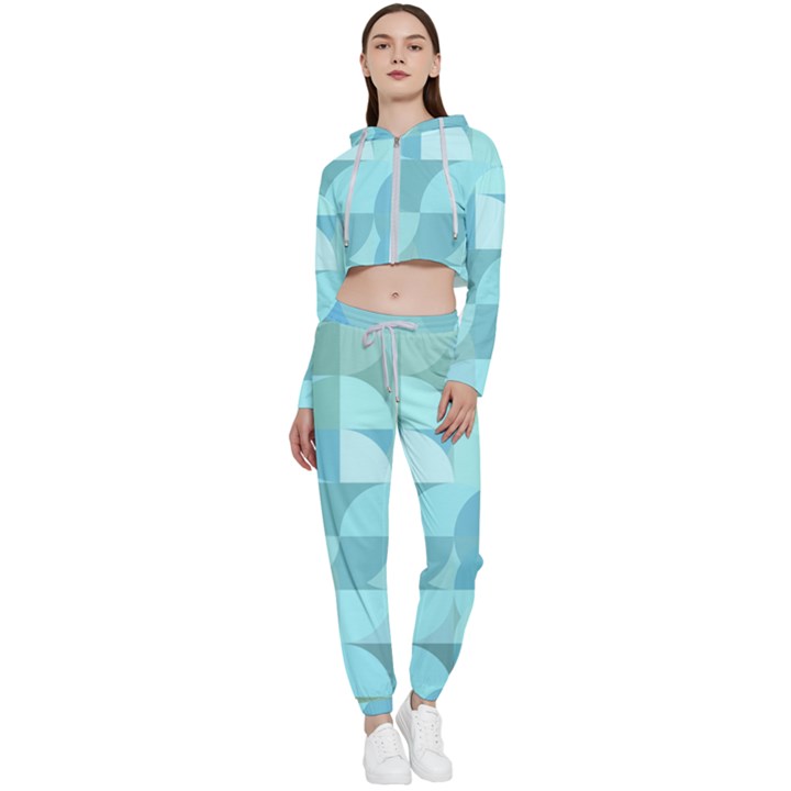 Geometric Ocean  Cropped Zip Up Lounge Set