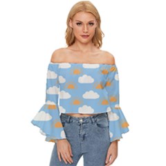 Sun And Clouds   Off Shoulder Flutter Bell Sleeve Top by ConteMonfrey