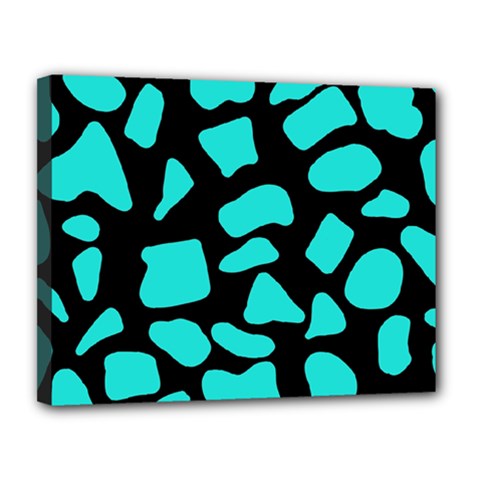 Neon Cow Dots Blue Turquoise And Black Canvas 14  X 11  (stretched) by ConteMonfrey