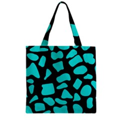 Neon Cow Dots Blue Turquoise And Black Zipper Grocery Tote Bag by ConteMonfrey