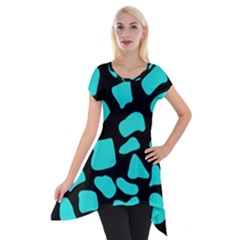 Neon Cow Dots Blue Turquoise And Black Short Sleeve Side Drop Tunic