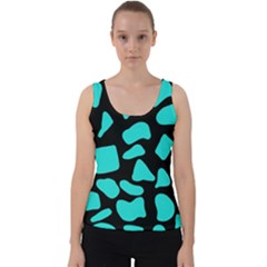 Neon Cow Dots Blue Turquoise And Black Velvet Tank Top by ConteMonfrey