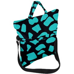 Neon Cow Dots Blue Turquoise And Black Fold Over Handle Tote Bag by ConteMonfrey