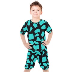 Neon Cow Dots Blue Turquoise And Black Kids  Tee And Shorts Set by ConteMonfrey