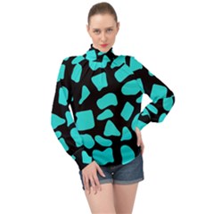 Neon Cow Dots Blue Turquoise And Black High Neck Long Sleeve Chiffon Top by ConteMonfrey