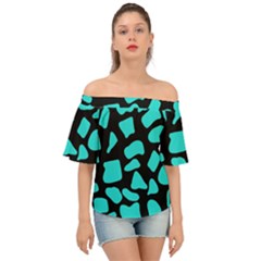 Neon Cow Dots Blue Turquoise And Black Off Shoulder Short Sleeve Top by ConteMonfrey