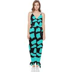 Neon Cow Dots Blue Turquoise And Black Sleeveless Tie Ankle Chiffon Jumpsuit