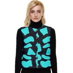 Neon Cow Dots Blue Turquoise And Black Women s Short Button Up Puffer Vest by ConteMonfrey