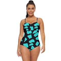 Neon Cow Dots Blue Turquoise And Black Retro Full Coverage Swimsuit by ConteMonfrey