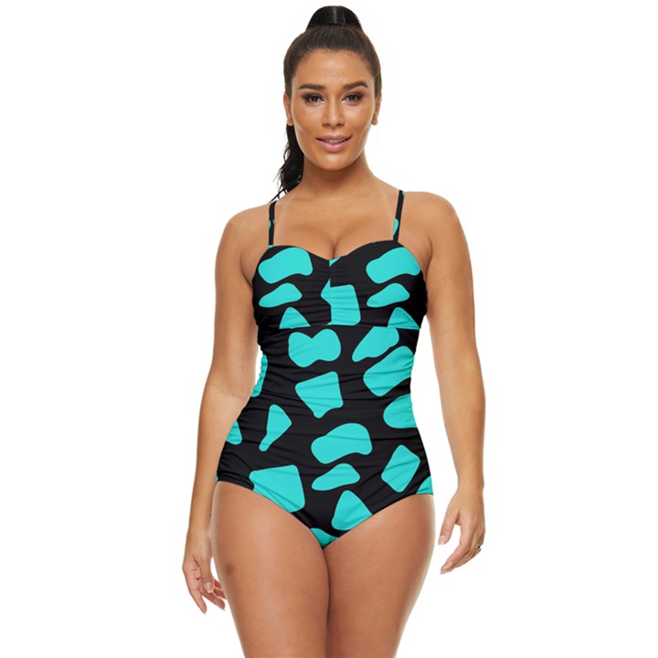 Neon cow dots blue turquoise and black Retro Full Coverage Swimsuit