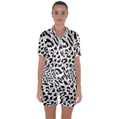 Leopard Print Black And White Satin Short Sleeve Pajamas Set by ConteMonfrey
