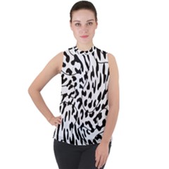 Leopard Print Black And White Mock Neck Chiffon Sleeveless Top by ConteMonfrey