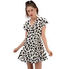 Leopard Print Black And White Flutter Sleeve Wrap Dress by ConteMonfrey