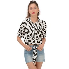 Leopard Print Black And White Tie Front Shirt  by ConteMonfrey